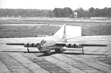 Airplane Picture - Martin XB-48 prototype taxiing, showing spaces between engines for cooling, tandem main gear, & nacelle outriggers.