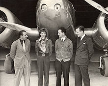 Aviation History - L-R, Paul Mantz, Amelia Earhart, Harry Manning and Fred Noonan, Oakland, California, March 17, 1937