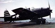 Airplane Pictures - F6F-5 ready in catapult on USS Randolph